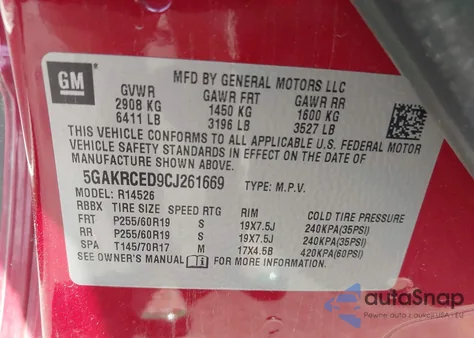 2012 Buick Enclave Leather from USA, damaged, VIN 5GAKRCED9CJ261669